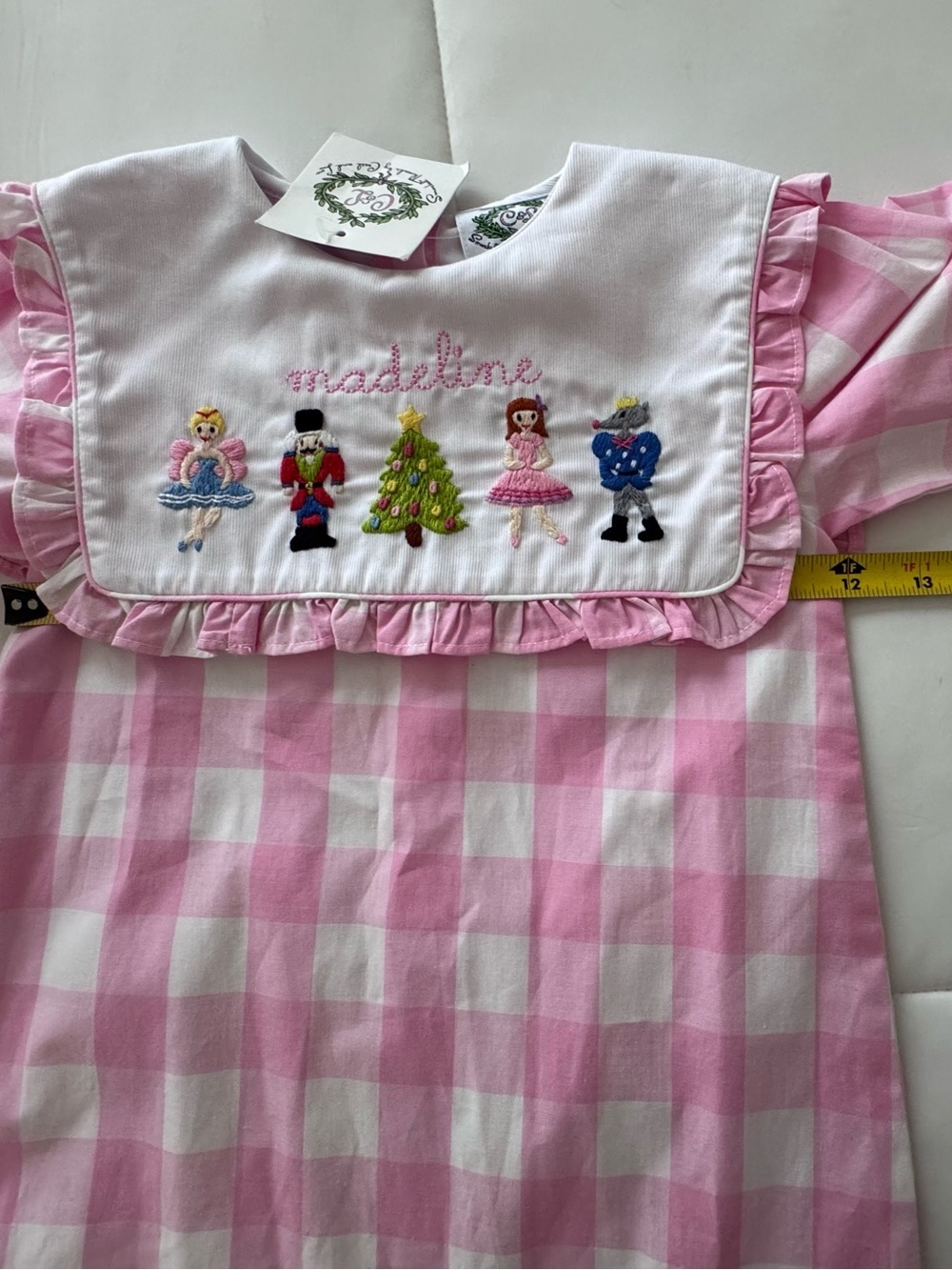 Cecil & Lou Pink Gingham Embroidered Bib One-Piece Footie - Picture 5 of 12